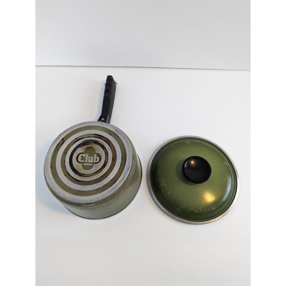 Vintage Avocado Olive Green Club Aluminum Sauce Pan Mid Century with Lid - Picture 3 of 11